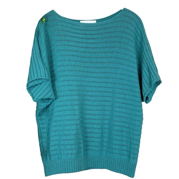 Vtg Steve Fabrikant 2 Pc Set Knit Cardigan Sweater Top Teal Green Gray Size M - Picture 3 of 11